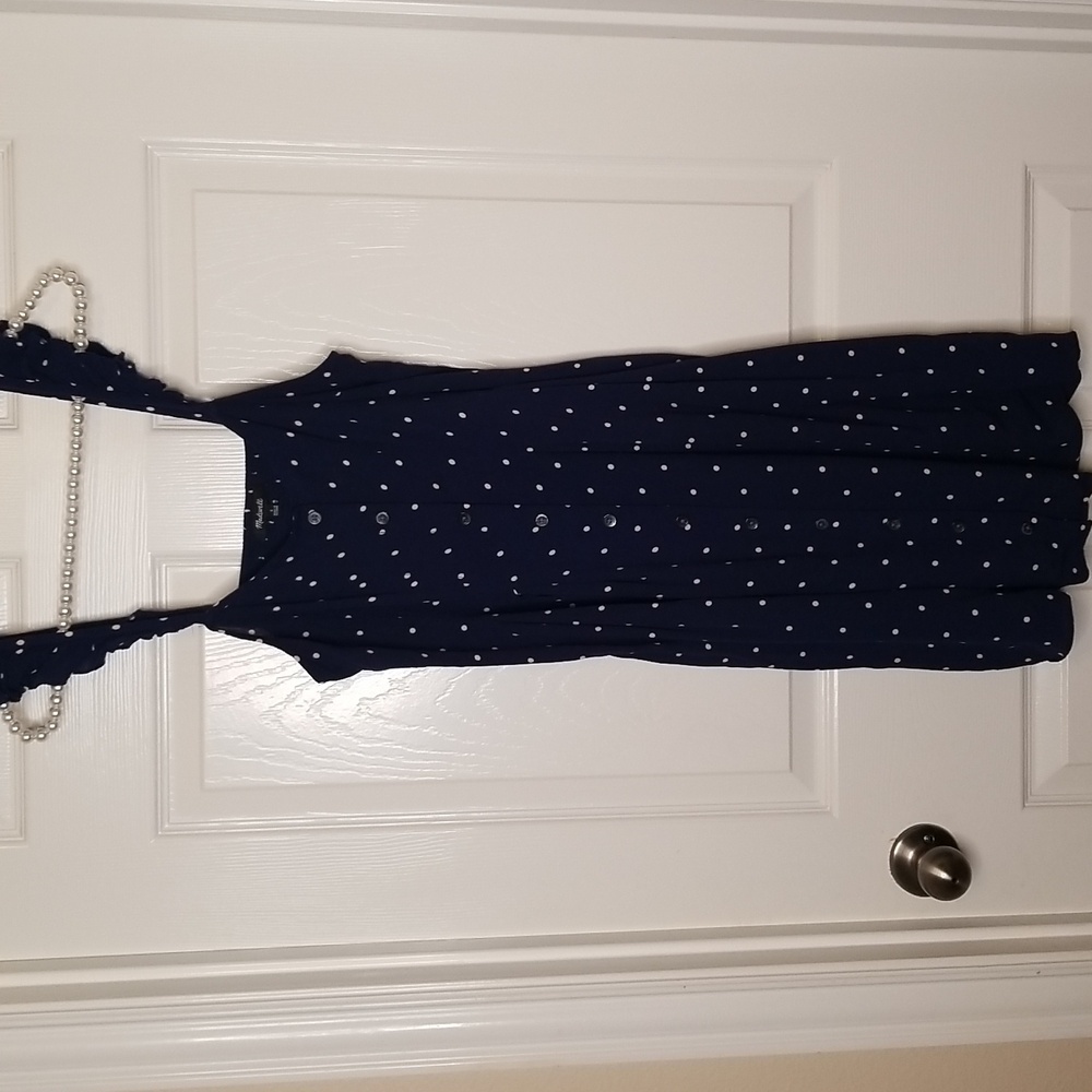 Madewell Sleeveless Blue White Polka Dot Flutter Strap Square Neck Mini Dress - Picture 3 of 14